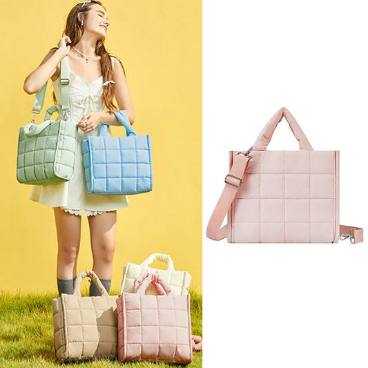 Soft Quilted Nylon Crossbody Tote Bag