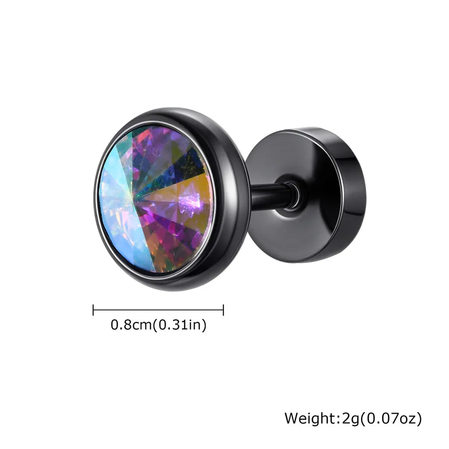 Unisex Stainless Steel Zircon Stud Earring Black Iridescent Zirconia A Piece