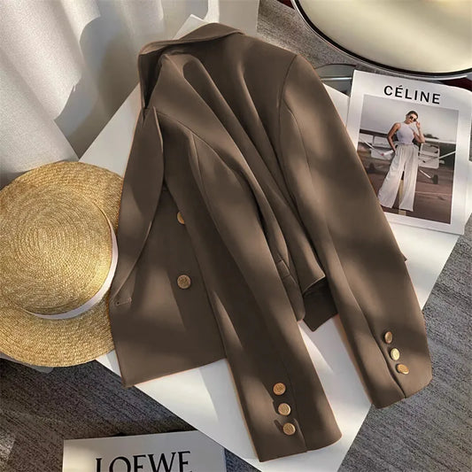 Women's Coffee Short Blazer – Casual Street Style