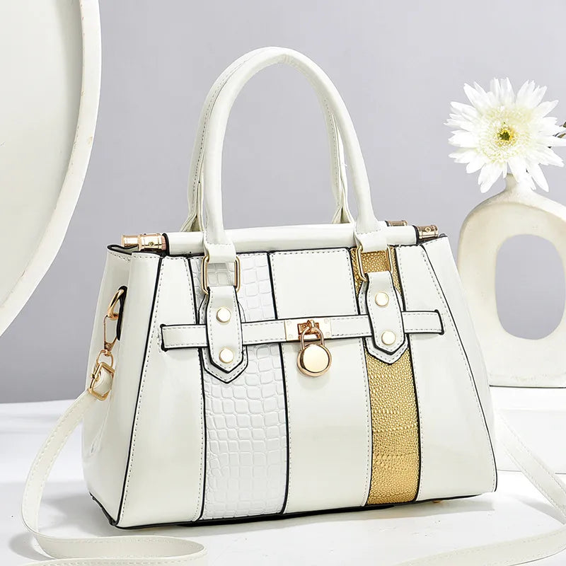 Women's Multicolor PU Leather Square Handbag White 27*14*21