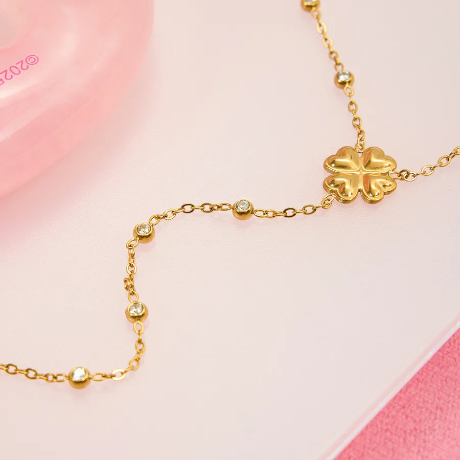 18K Gold Four Leaf Clover Stainless Steel Necklace