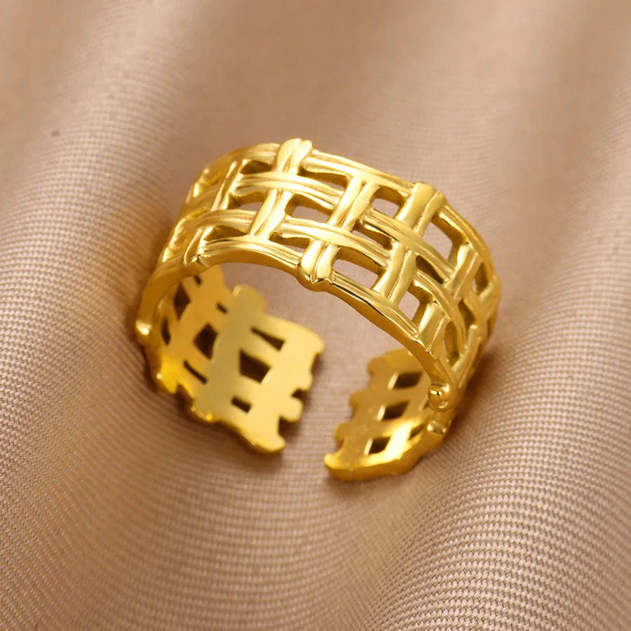 18K Gold PVD Geometric Stainless Steel Open Ring