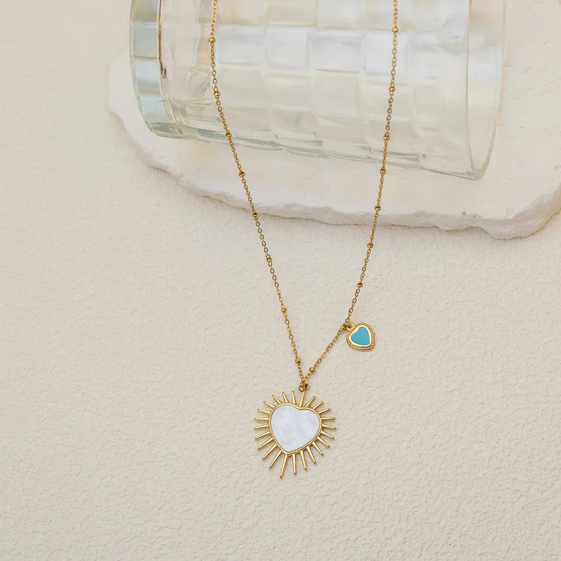 Retro Shell Heart Sunflower Pendant Necklace