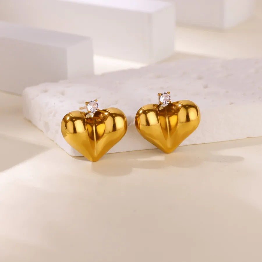 18K Gold Heart Zircon Earrings for Women