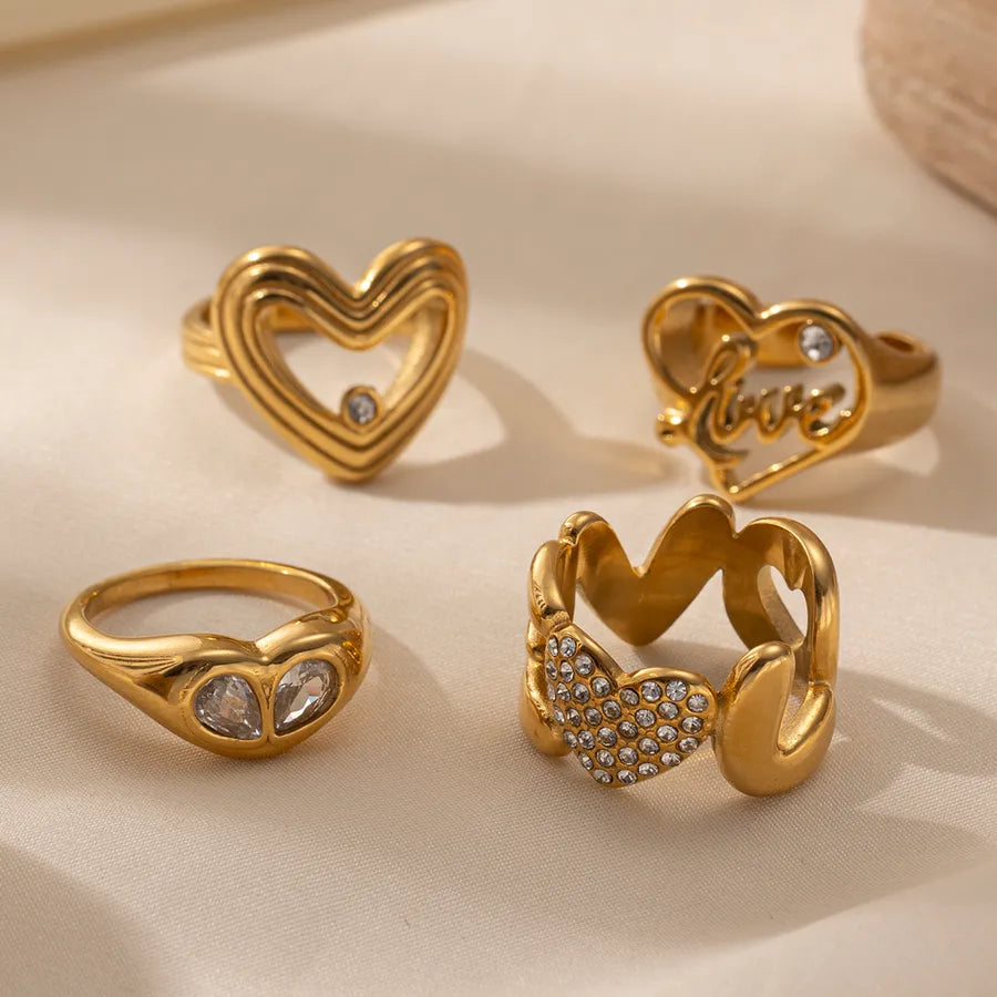 Open Heart Gold Titanium Steel Ring for Women