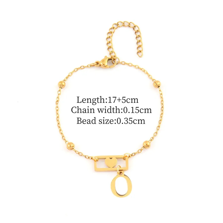 Gold Stainless Steel Initial Heart Bracelet Gold O
