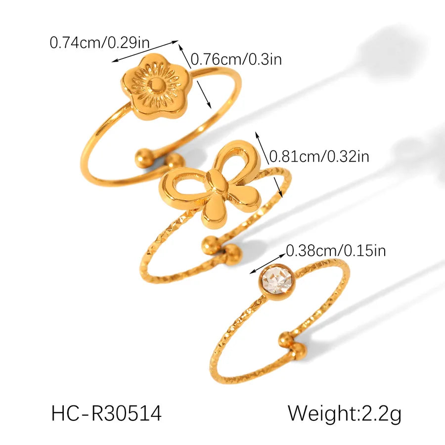 Star Flower Bow Knot Open Ring – 18K Gold Plated HC-R30514