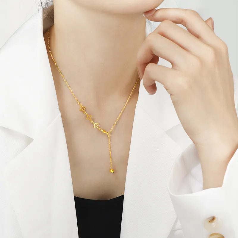 18K Gold Hollow Star Necklace for Women