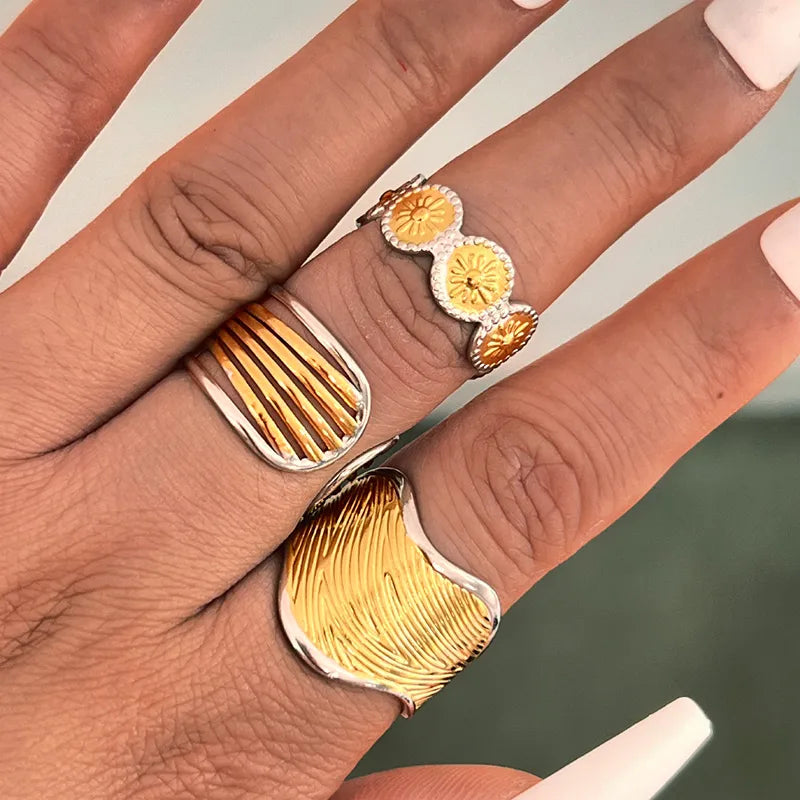 18K Gold PVD Stainless Steel Adjustable Wave Ring