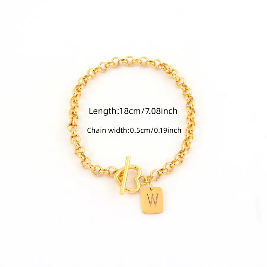 Gold Heart Initial Lock Bracelet for Women Gold W