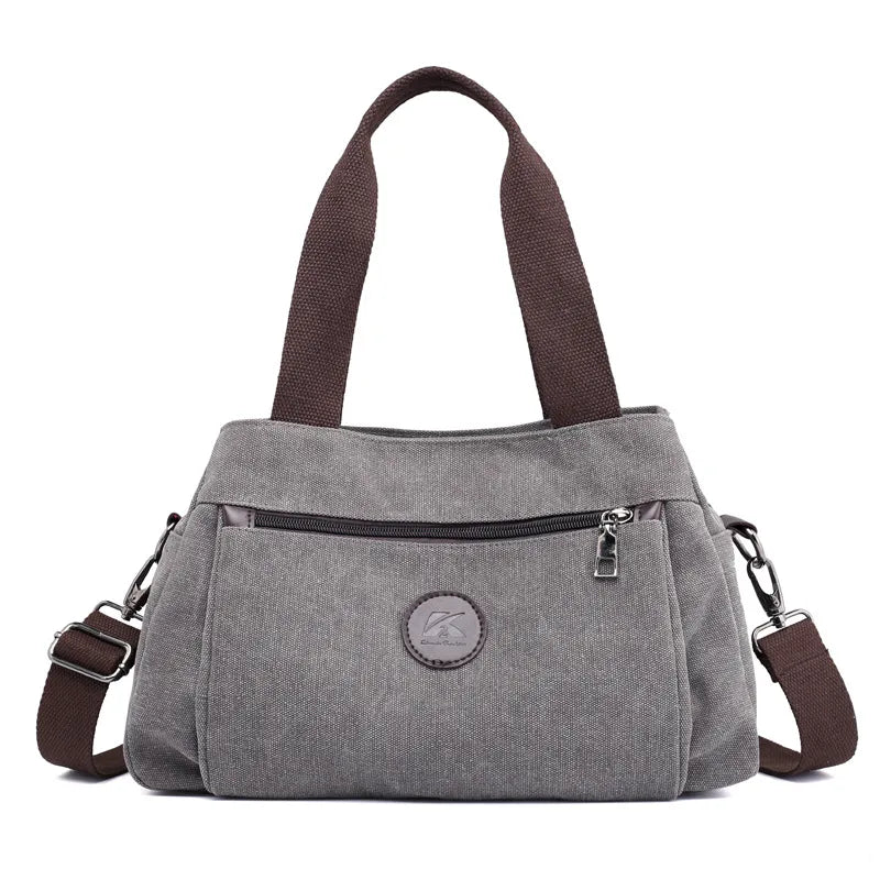 Women's Canvas Square Zipper Handbag - Medium Grey
