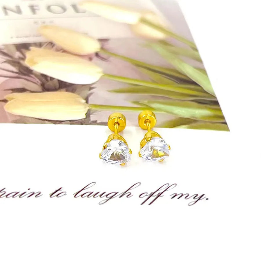Gold Star & Heart Zircon Flat Back Earrings Gold