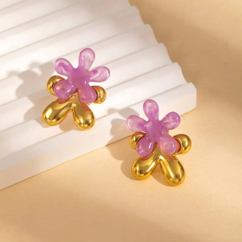 Boho Five-Petal Flower Earrings in Titanium Steel BJGE1479