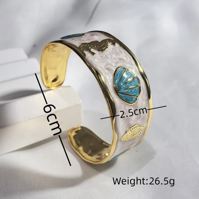 Gold Starfish & Shell Stainless Steel Bangle