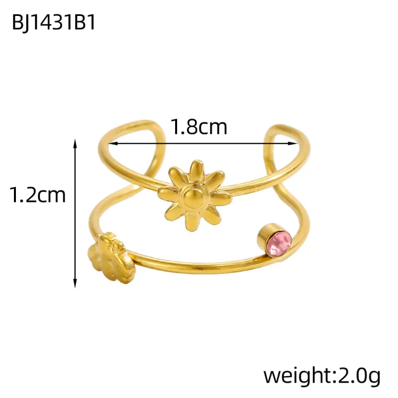 Gold Plated Flower Open Ring for Women One Size BJ1431B1 9*9*1
