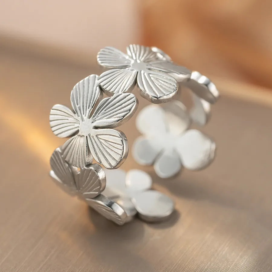 Geometric Titanium Steel Open Ring for Women K412 Steel Color Ring Open