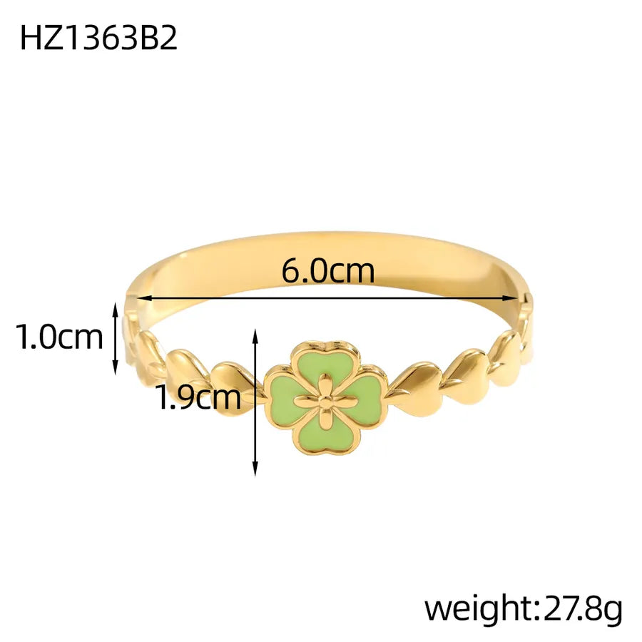 Stainless Steel Four Leaf Clover Bangle HZ1363B2