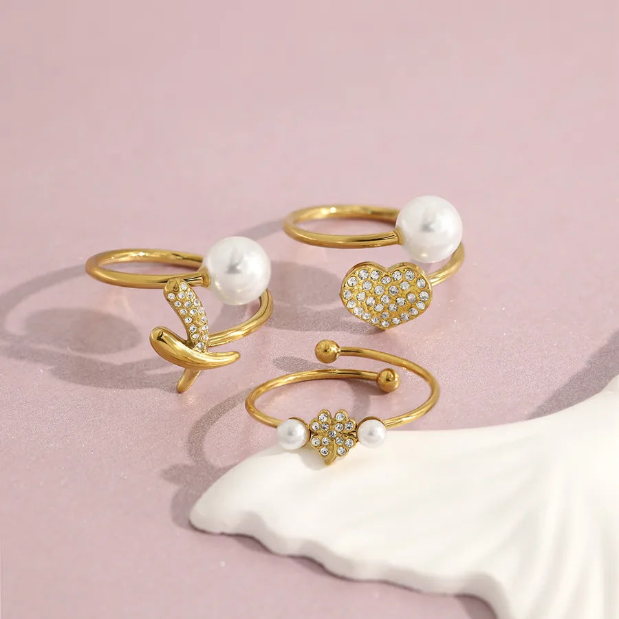 18K Gold Pearl & Diamond Titanium Steel Ring