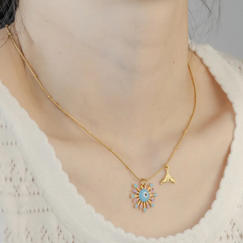 Blue Evil Eye Stainless Steel Necklace