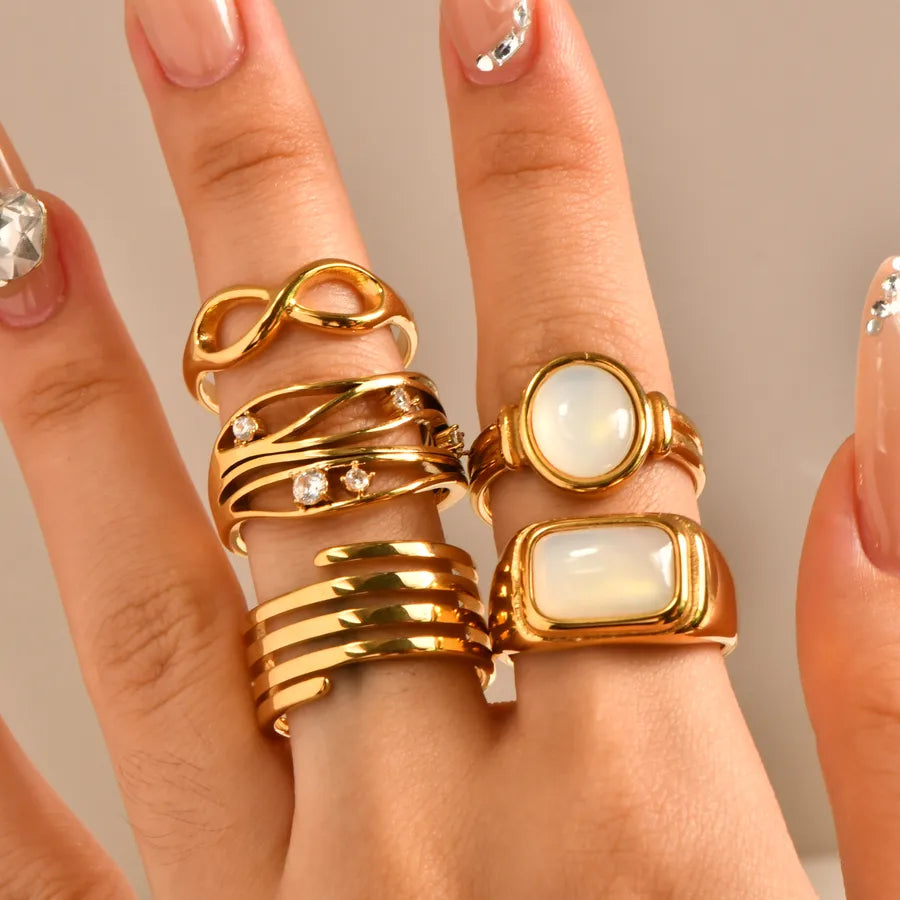 18K Gold Plated White Shell Square Ring