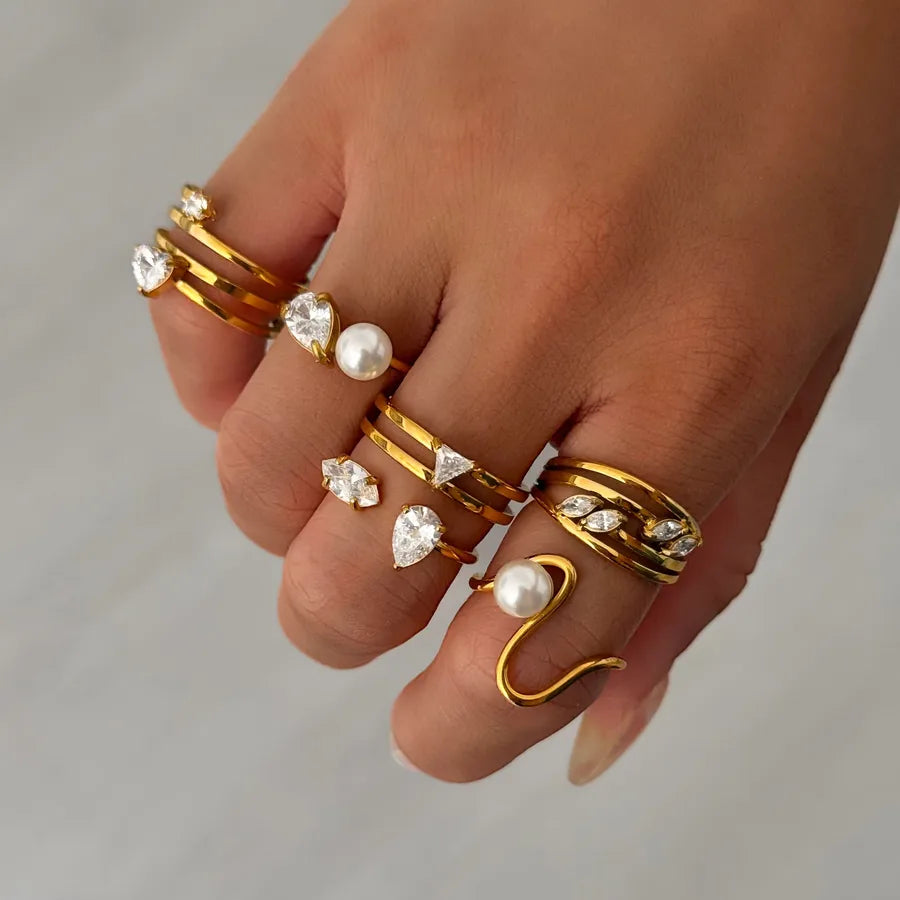 Boho 18K Gold Plated Wave Ring for Women