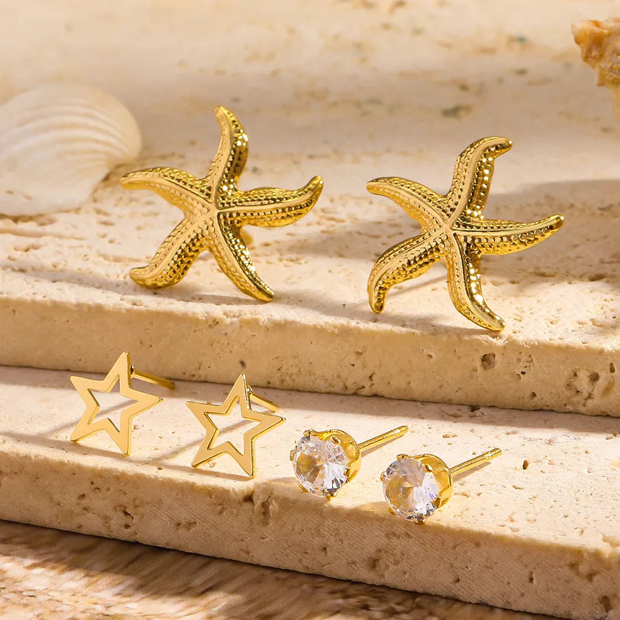 Gold Starfish Earrings Set – 3 Pairs