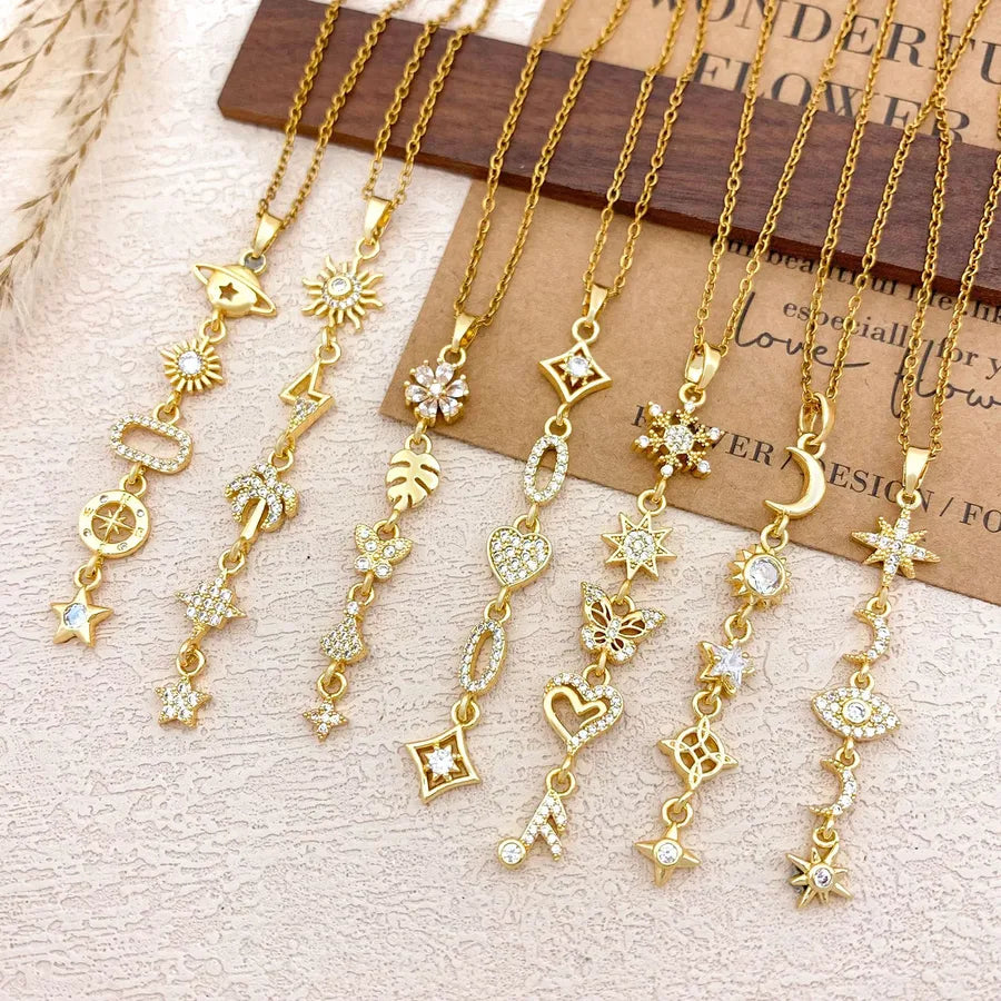 Gold Plated Sun Moon Star Pendant Necklace