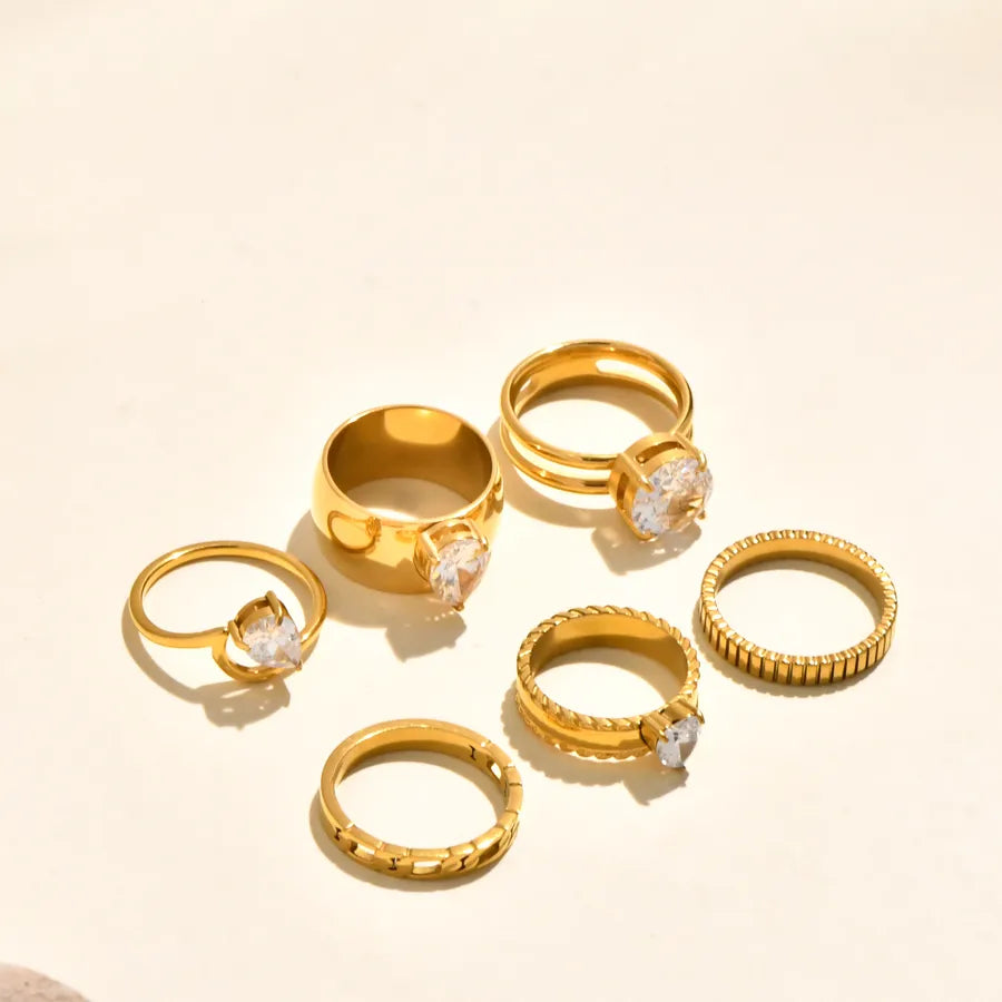 Gold Plated Zircon Heart Double Ring Chain