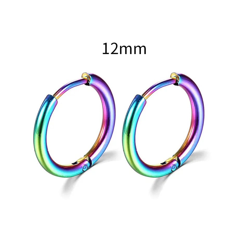 Men's Stainless Steel Round Hoop Earrings Color 12mm