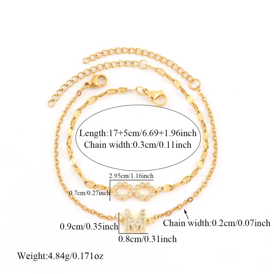 Gold Infinity & Letter Chain Bracelet Set