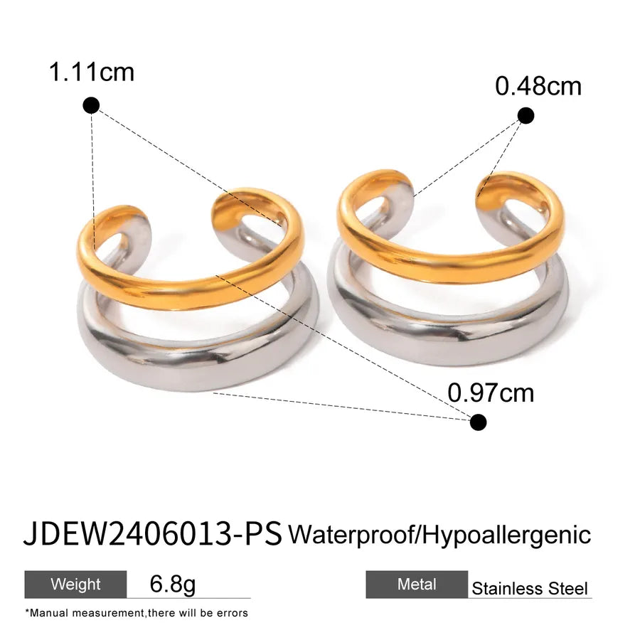 Color Block Stainless Steel C-Shaped Earrings JDEW2406013-PS