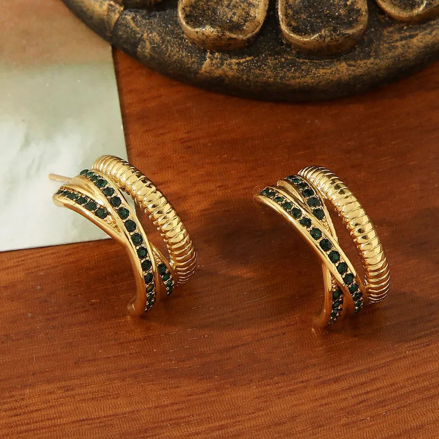 Gold Plated Zirconia C-Shaped Titanium Earrings E694-wjx