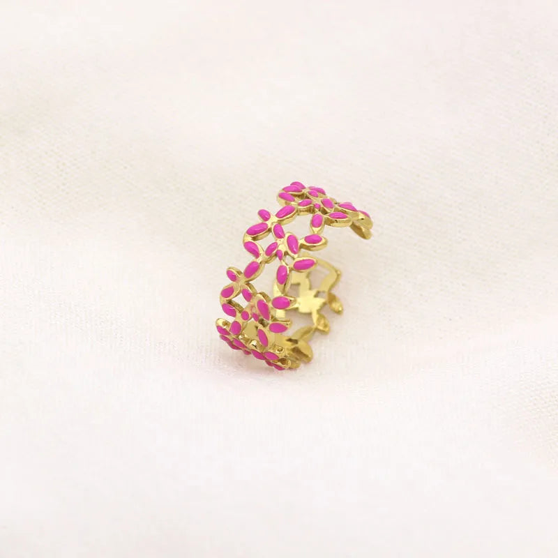 Leaf Enamel Stainless Steel Open Ring for Women Style 19