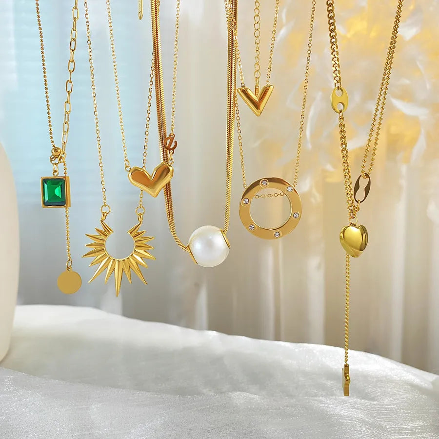 Gold Plated Titanium Letter V Pendant Necklace