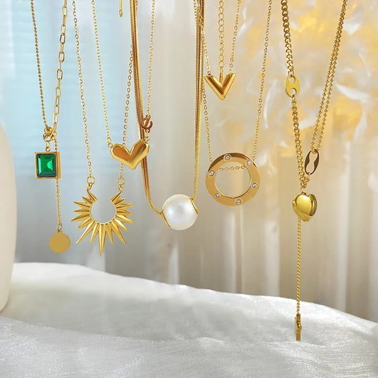 Gold Plated Titanium Letter V Pendant Necklace