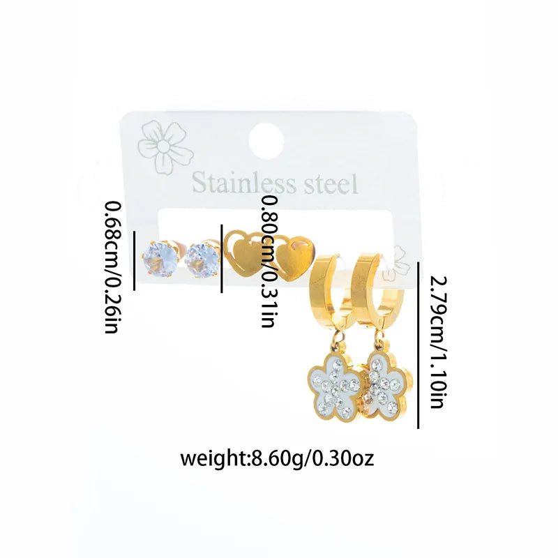 Stainless Steel Heart & Flower Zircon Earrings