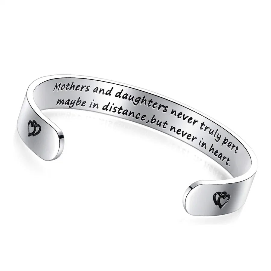 Retro Heart Stainless Steel Bangle 52- Mom Daughter Gifts - Mothers and Daughters