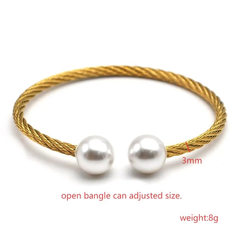 18K Gold Plated Pearl Wire Bracelet