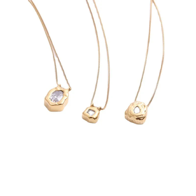 18K Gold Geometric Titanium Necklace with Zirconia