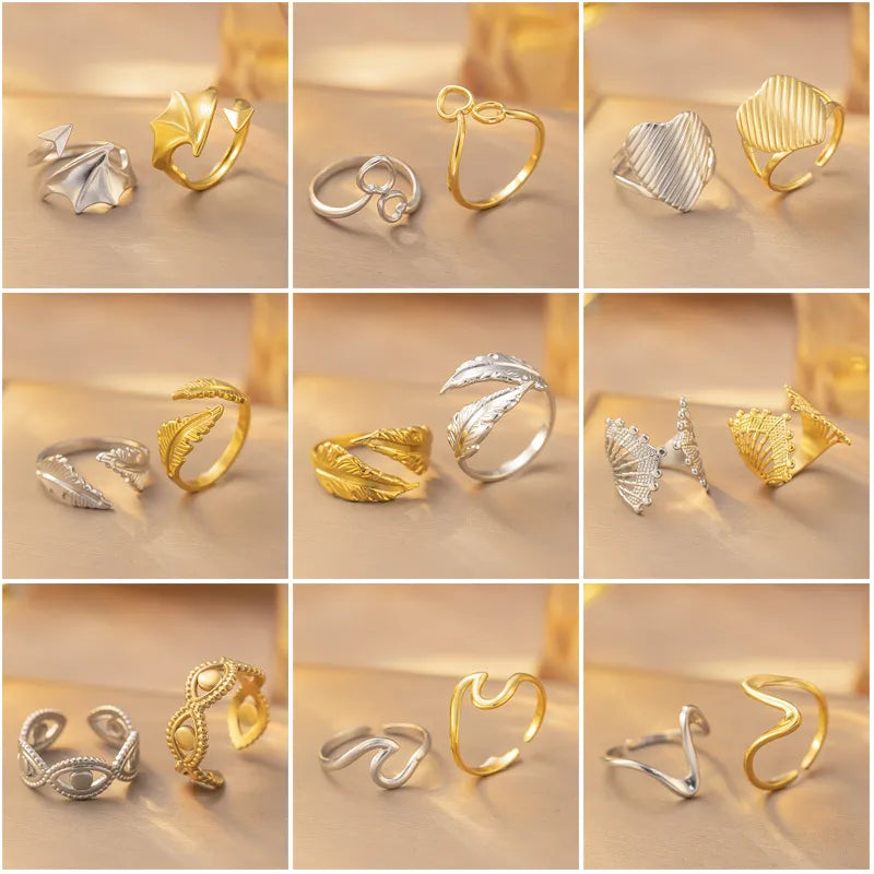 18K Gold Titanium Steel Geometric Open Ring