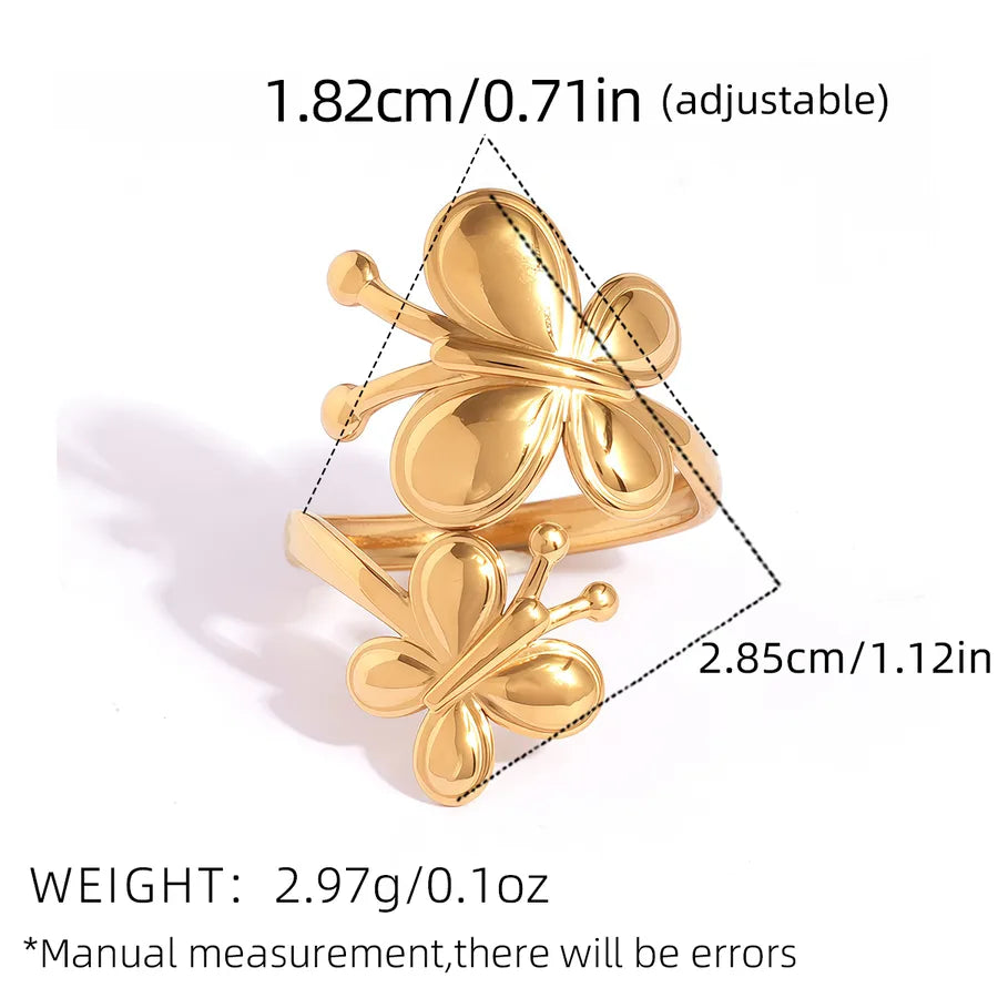 18K Gold Butterfly Adjustable Ring adjustable Gold 1 Piece Butterfly Ring