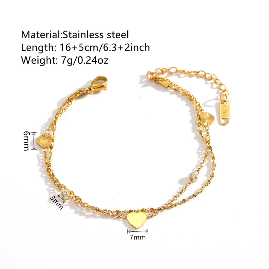 Gold Heart Double Layer Bracelet for Women