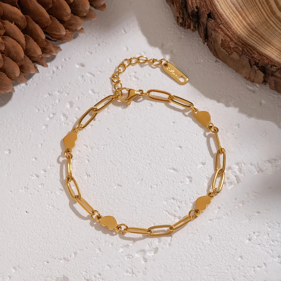 Gold Heart Safety Pin Bracelet for Women