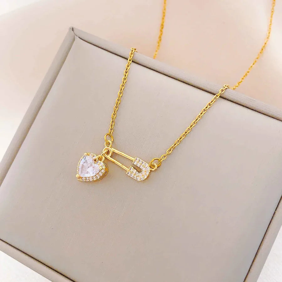 Titanium Steel Heart Pin Pendant Necklace XL380 White Heart Pin Necklace