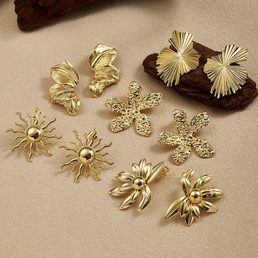 18K Gold Leaf & Sun Petal Stud Earrings