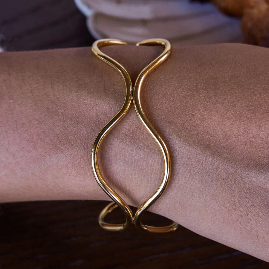 Gold Double Layer Open Bangle Bracelet