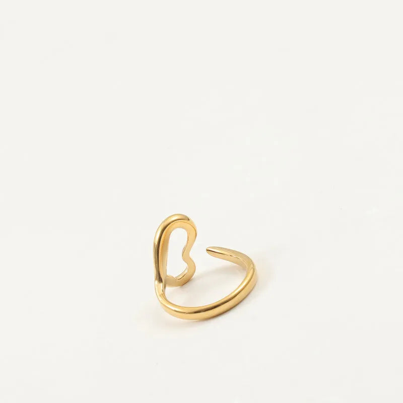 18K Gold Plated Hollow Heart Stainless Steel Ring