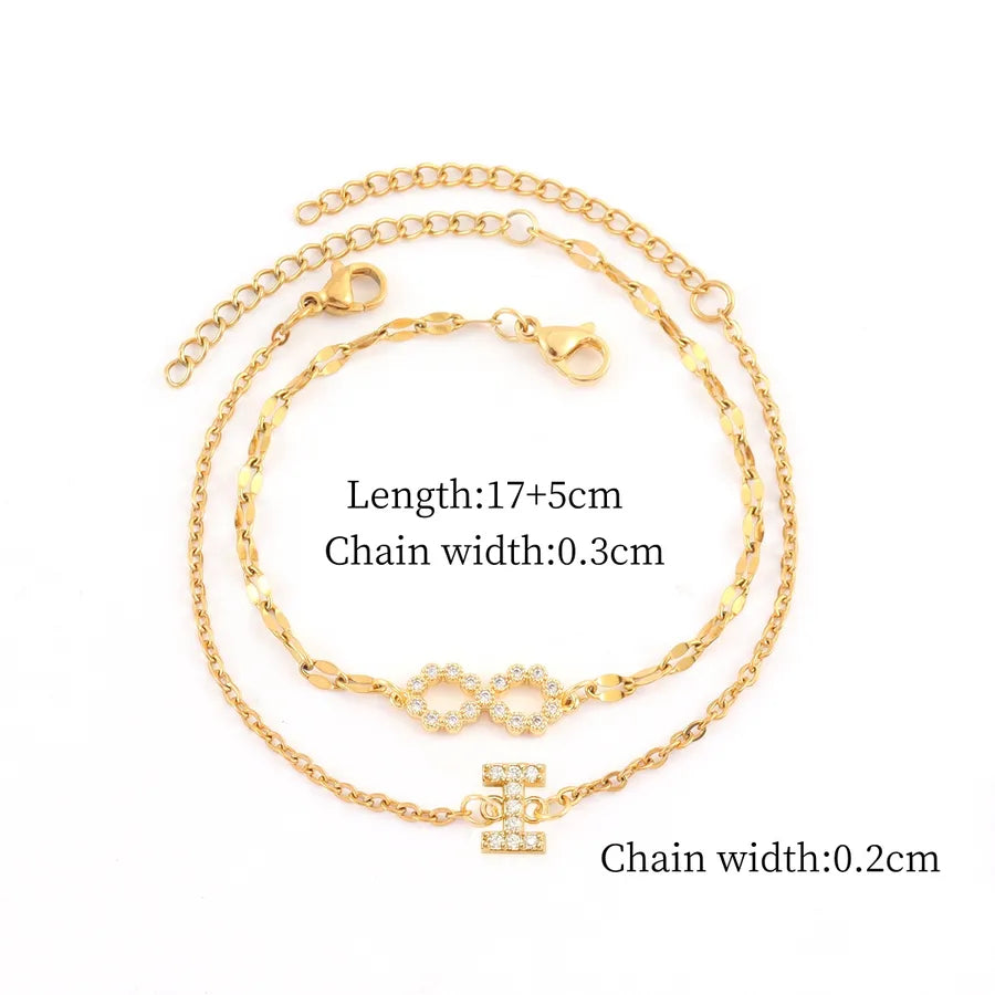 Gold Infinity & Letter Chain Bracelet Set Gold I