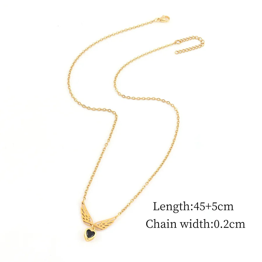 Gold Angel Wings Heart Pendant Necklace Gold Black