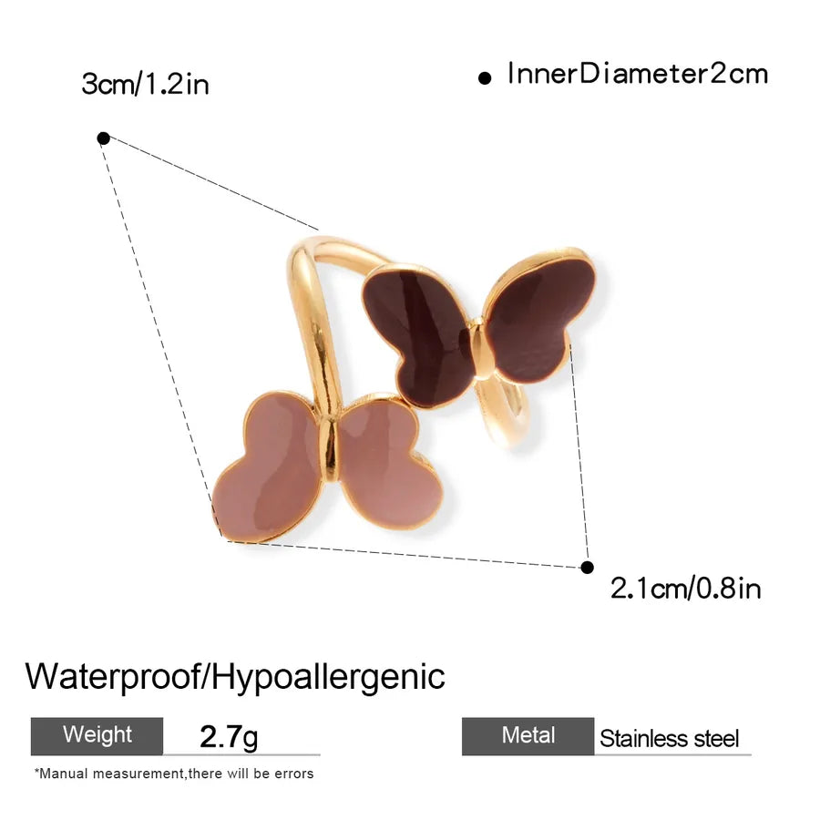 Stainless Steel Butterfly Open Ring 1#Ring - Gold - Brown - Dark Brown